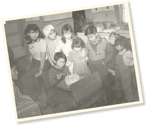 School children gather to celebrate a birthday, from the Butler-Dale Collection